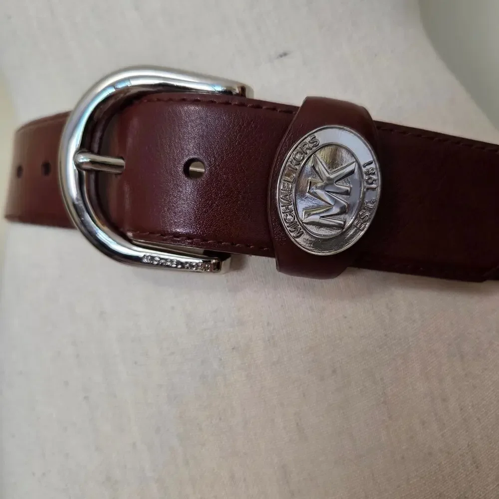 NWOT Michael Kors Women's Small Genuine Leather Belt Brown Silver-Tone